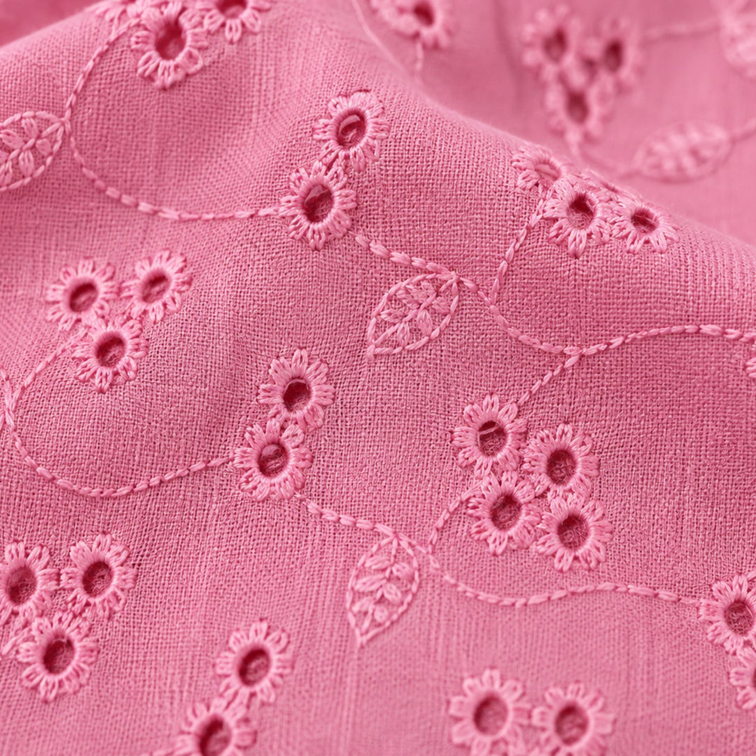 Rose Pink Shade Embroidered Cotton Heavy Hakoba Fabric