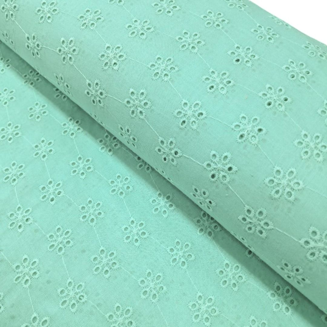 Sea Green Shade Embroidered Cotton Heavy Hakoba Fabric
