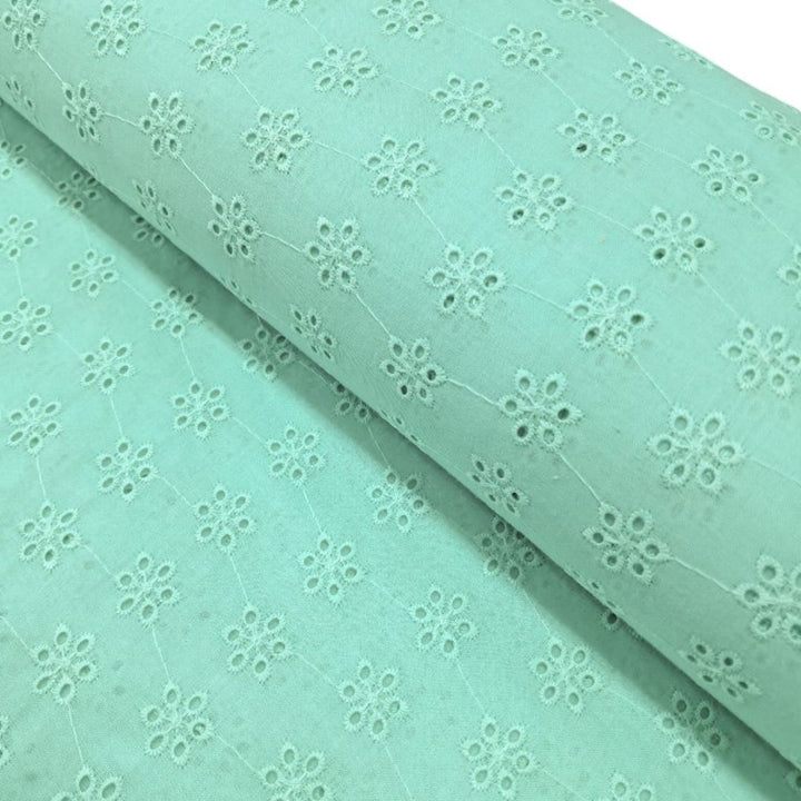 Sea Green Shade Embroidered Cotton Heavy Hakoba Fabric