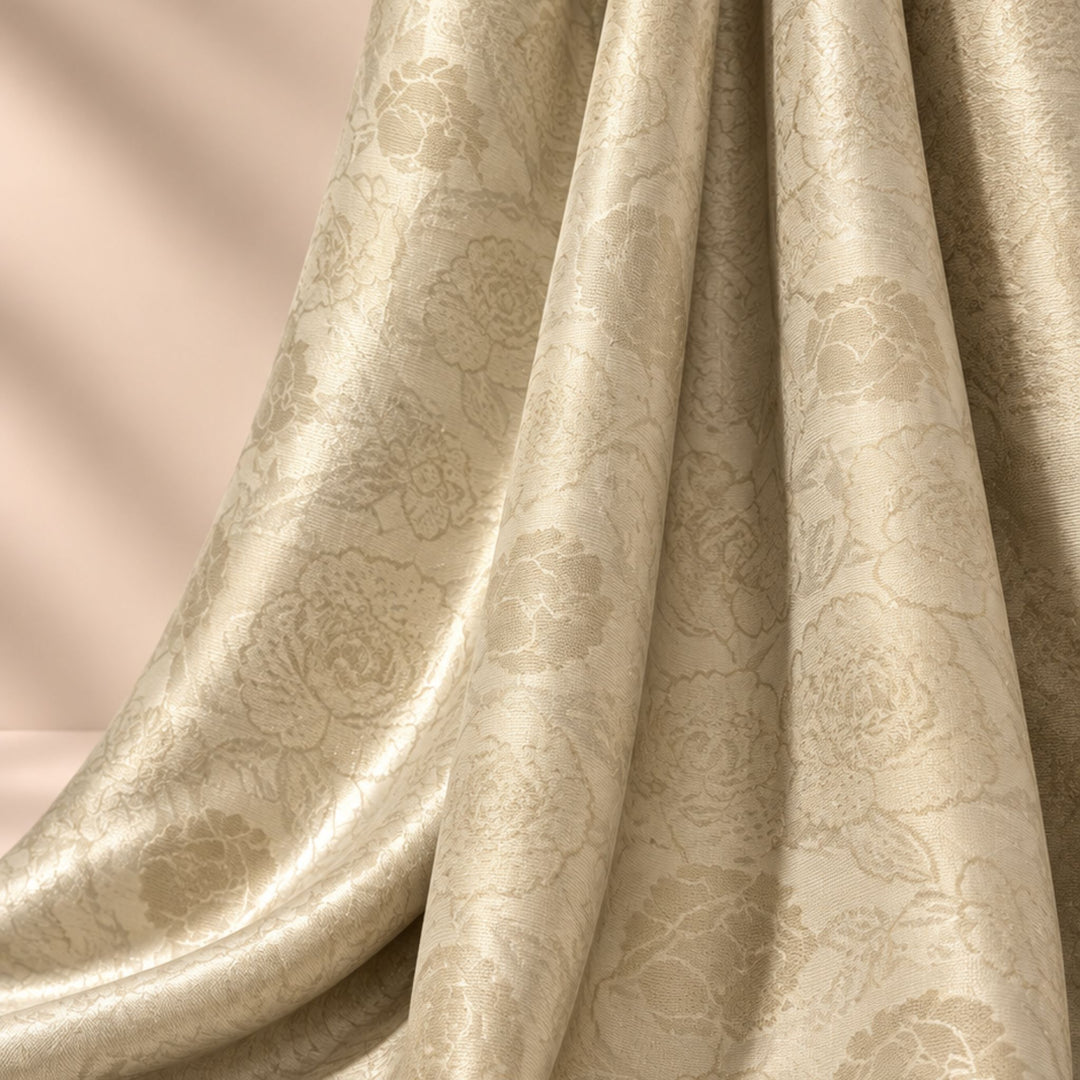 Kanjivaram Jacquard Printed Fabric | Fabric for Lehenga, Blouse & Kurti (Cream)