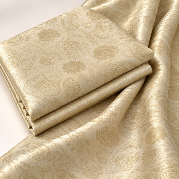 Kanjivaram Jacquard Printed Fabric | Fabric for Lehenga, Blouse & Kurti (Cream)
