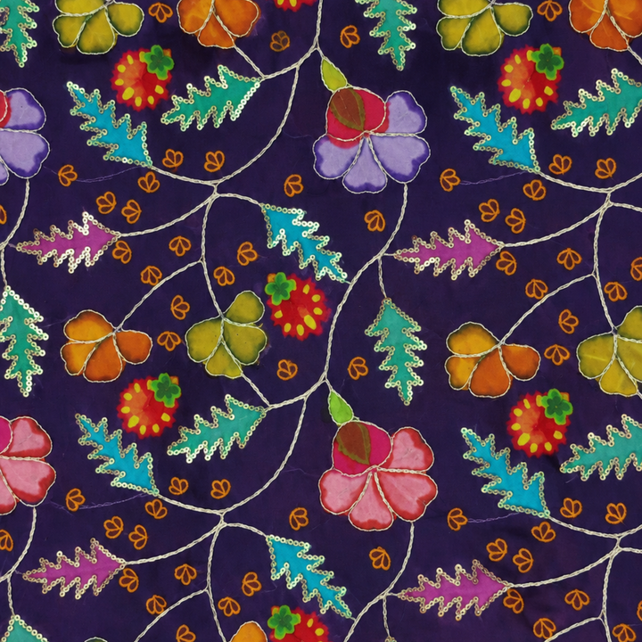 Deep Purple Embroidered Organza Fabric | Premium Sheer Material for Ethnic & Party Wear