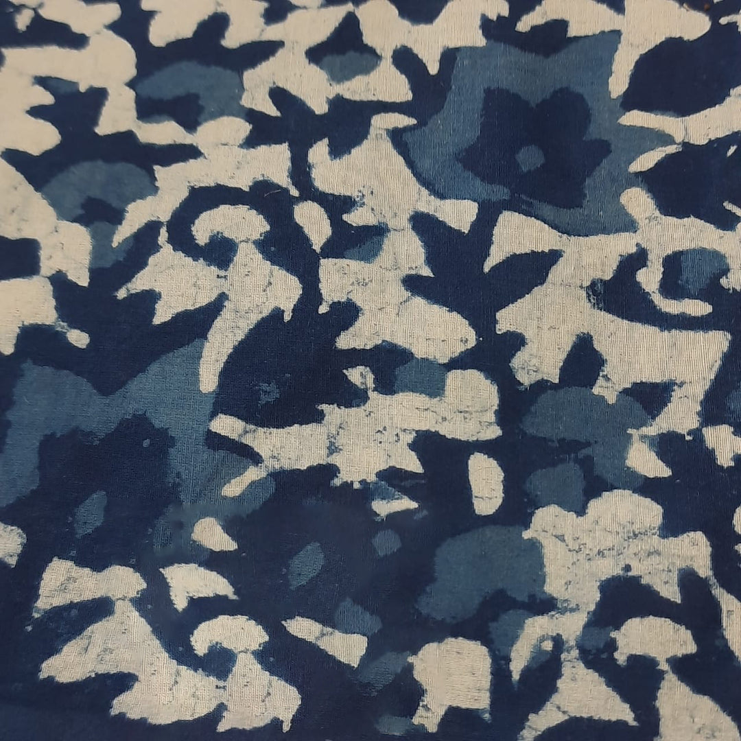 Blue With White Tone Handblock Dabu Cotton Fabric