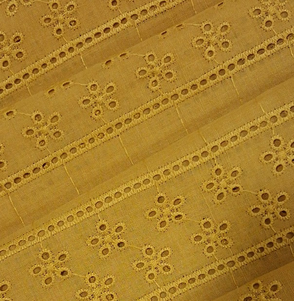 mustard Embroidered Cotton Heavy Hakoba Fabric