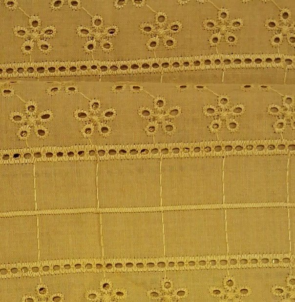 mustard Embroidered Cotton Heavy Hakoba Fabric