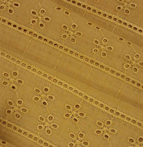 mustard Embroidered Cotton Heavy Hakoba Fabric
