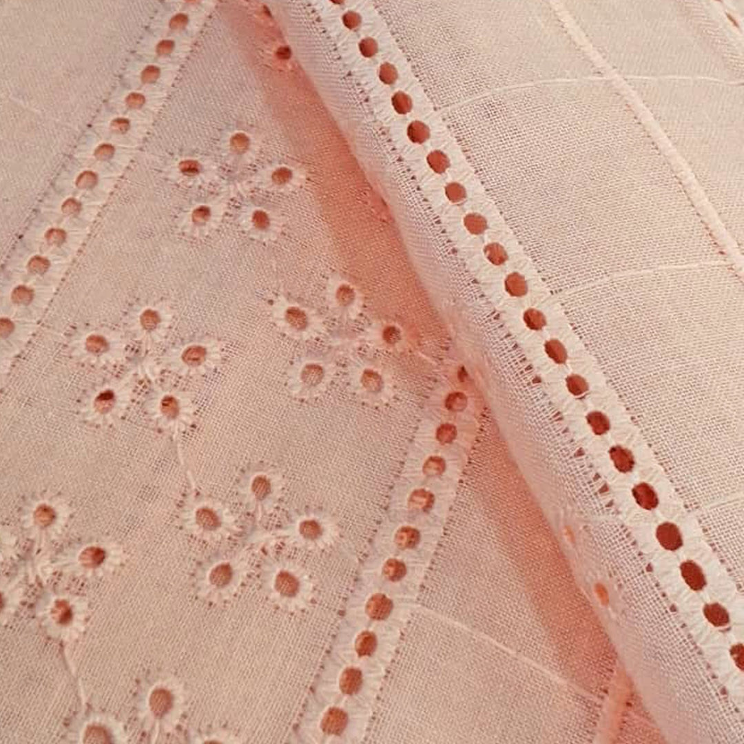 Light Peach Embroidered Cotton Heavy Hakoba Fabric