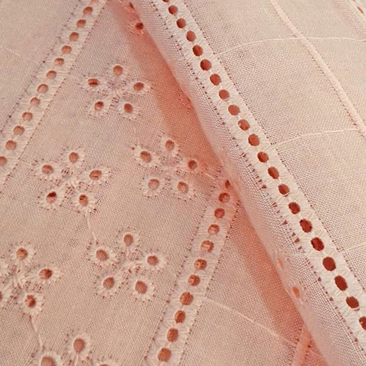 Light Peach Embroidered Cotton Heavy Hakoba Fabric