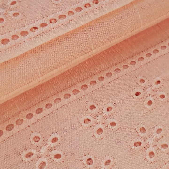 Light Peach Embroidered Cotton Heavy Hakoba Fabric