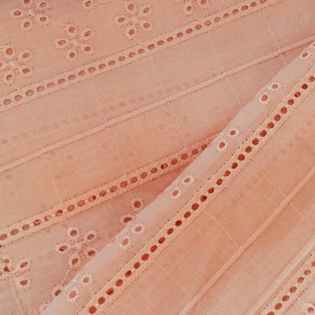 Light Peach Embroidered Cotton Heavy Hakoba Fabric
