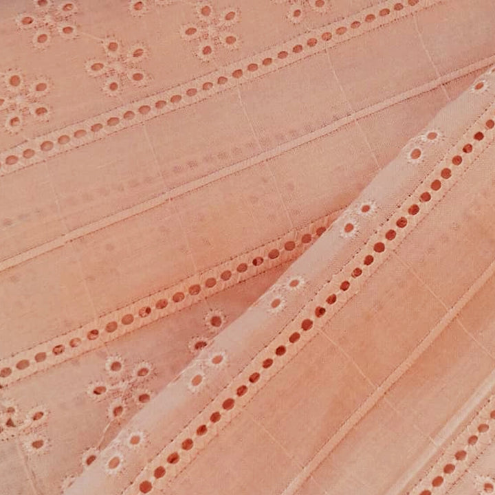 Light Peach Embroidered Cotton Heavy Hakoba Fabric