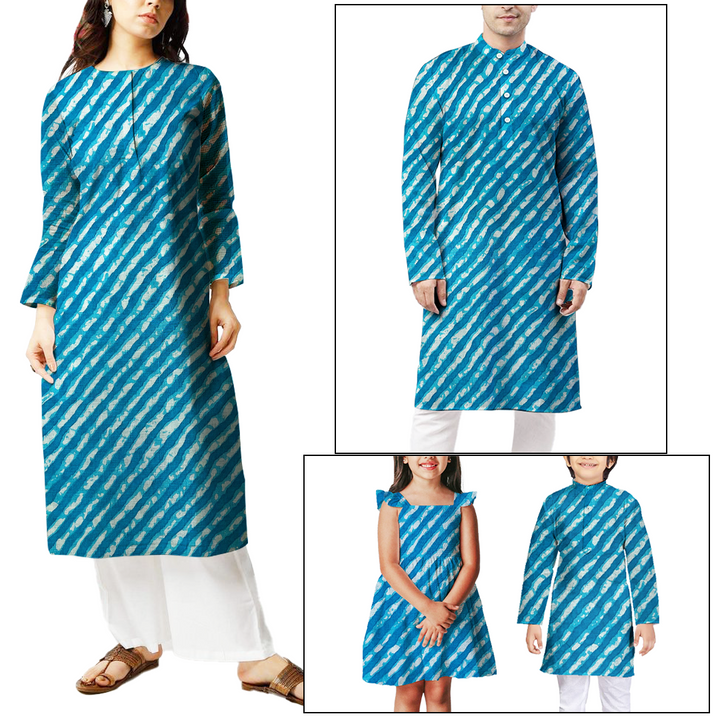 Dynamic blue cotton fabric with cascading white stripe print