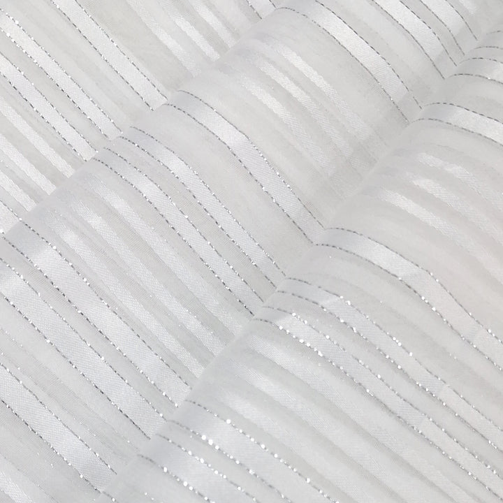 White Shade Stripes Printed Georgette Fabric