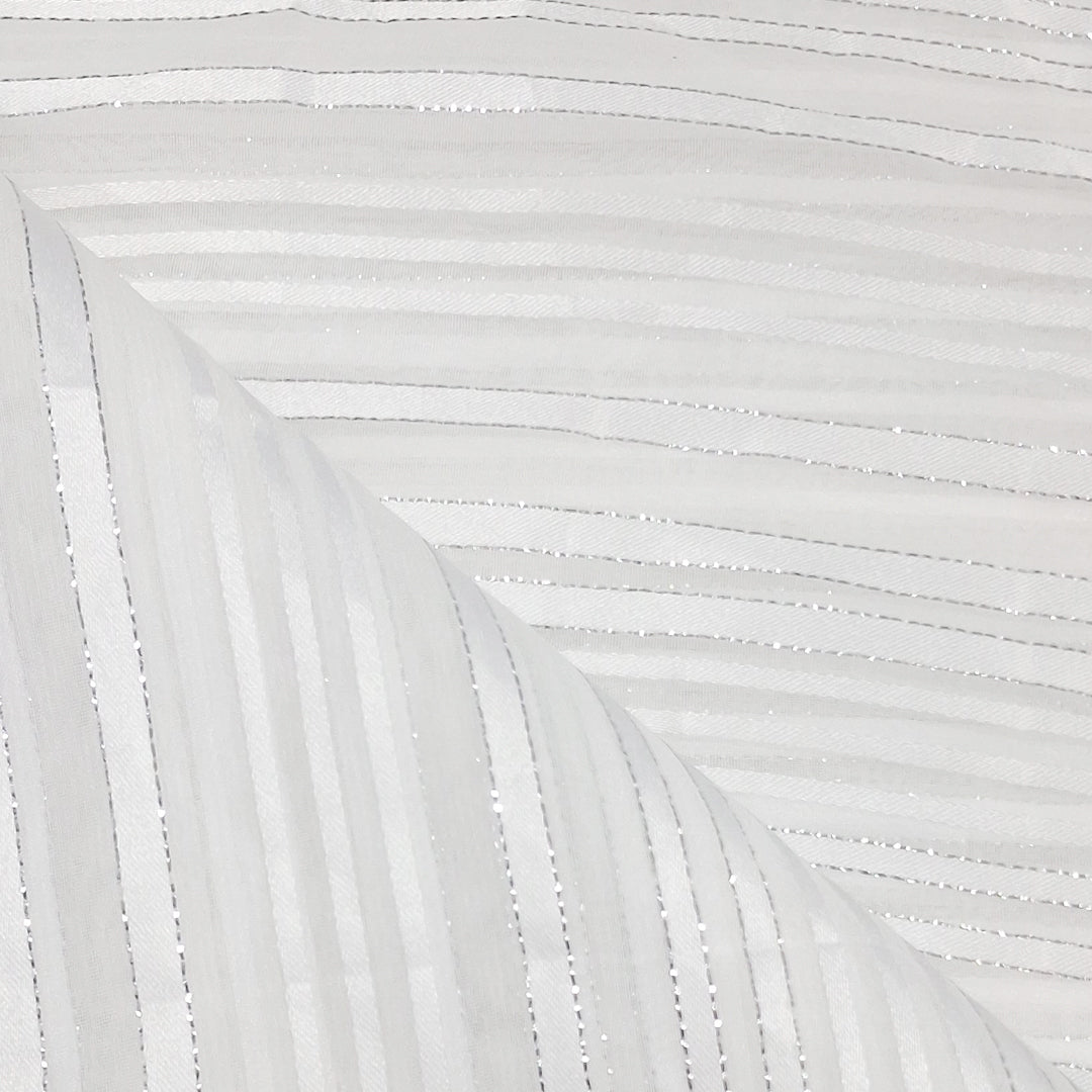 White Shade Stripes Printed Georgette Fabric
