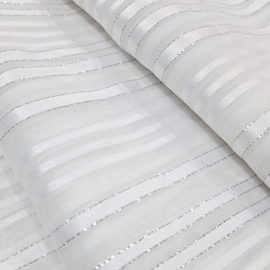 White Shade Stripes Printed Georgette Fabric