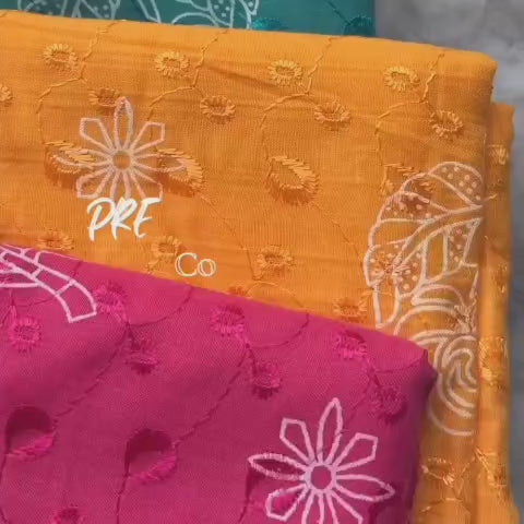 Cotton Chikan Fabric with White Paisley & Floral Embroidery |  Ideal for Ethnic Wear
