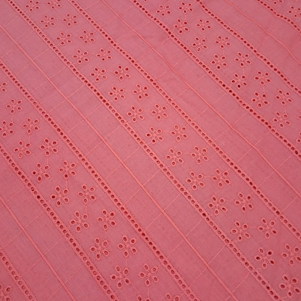 Tomato Pink Embroidered Cotton Heavy Hakoba Fabric