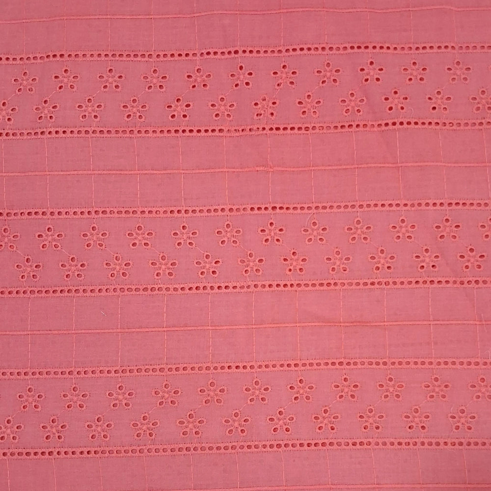 Tomato Pink Embroidered Cotton Heavy Hakoba Fabric