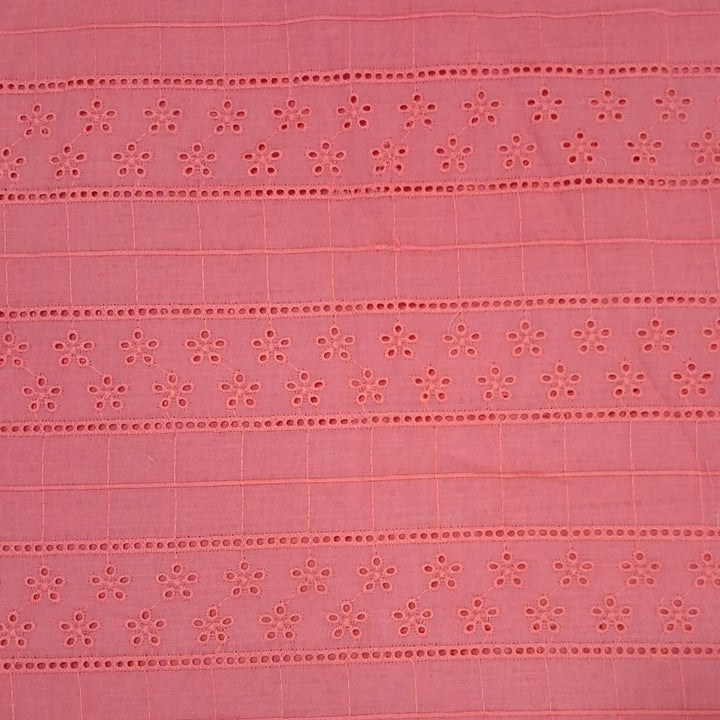 Tomato Pink Embroidered Cotton Heavy Hakoba Fabric