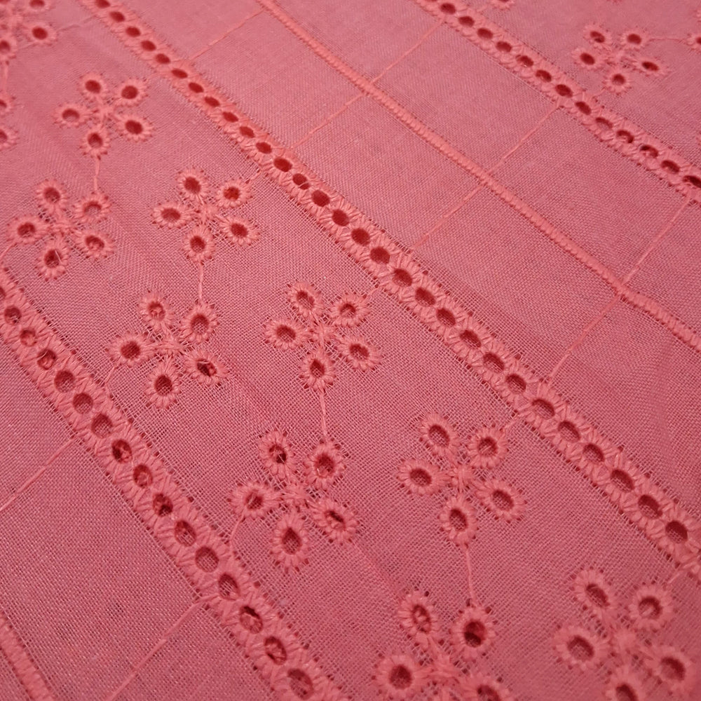 Tomato Pink Embroidered Cotton Heavy Hakoba Fabric